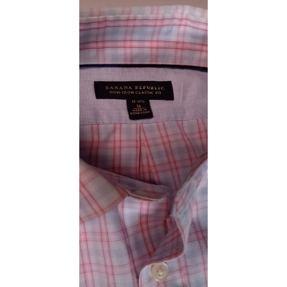 Banana Republic Men’s Medium 15-15.5 Non-Iron Classic Fit Shirt Pink Blue Plaid
